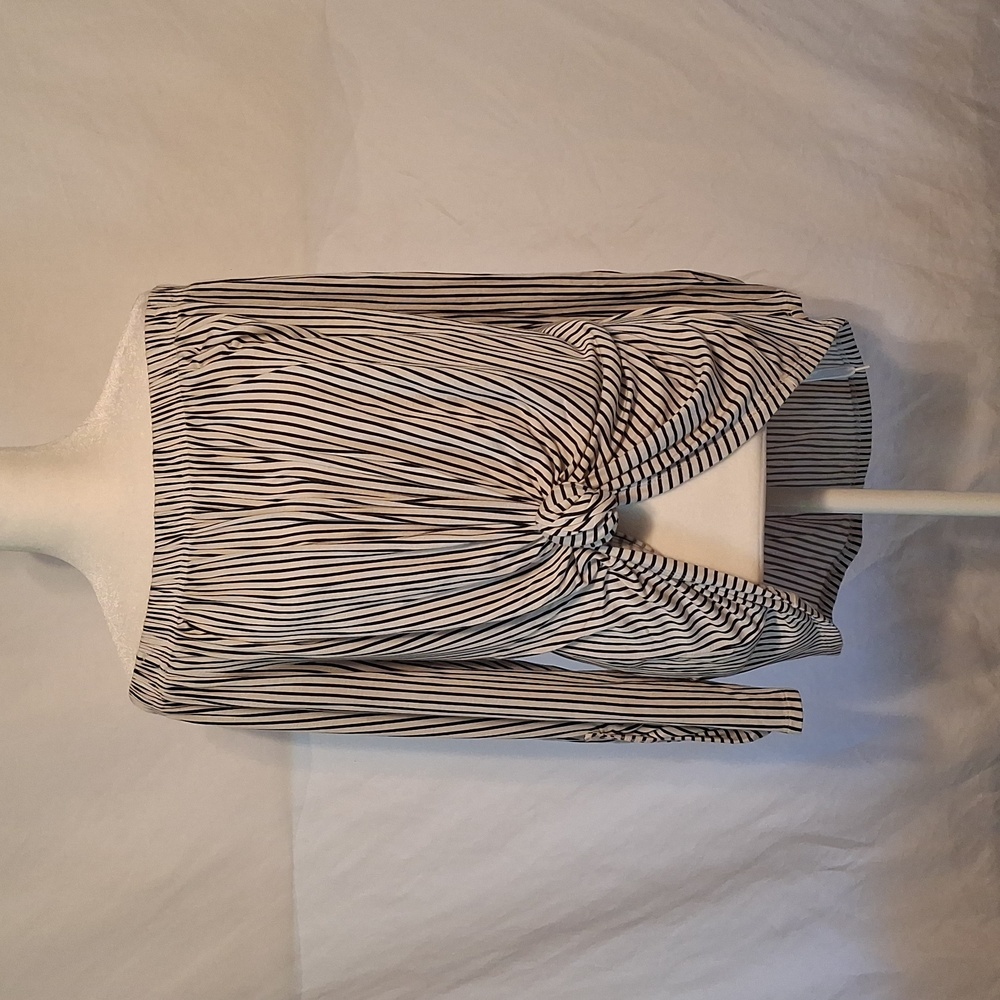 love J Black & White Off The Shoulder Striped Knot-Front Blouse